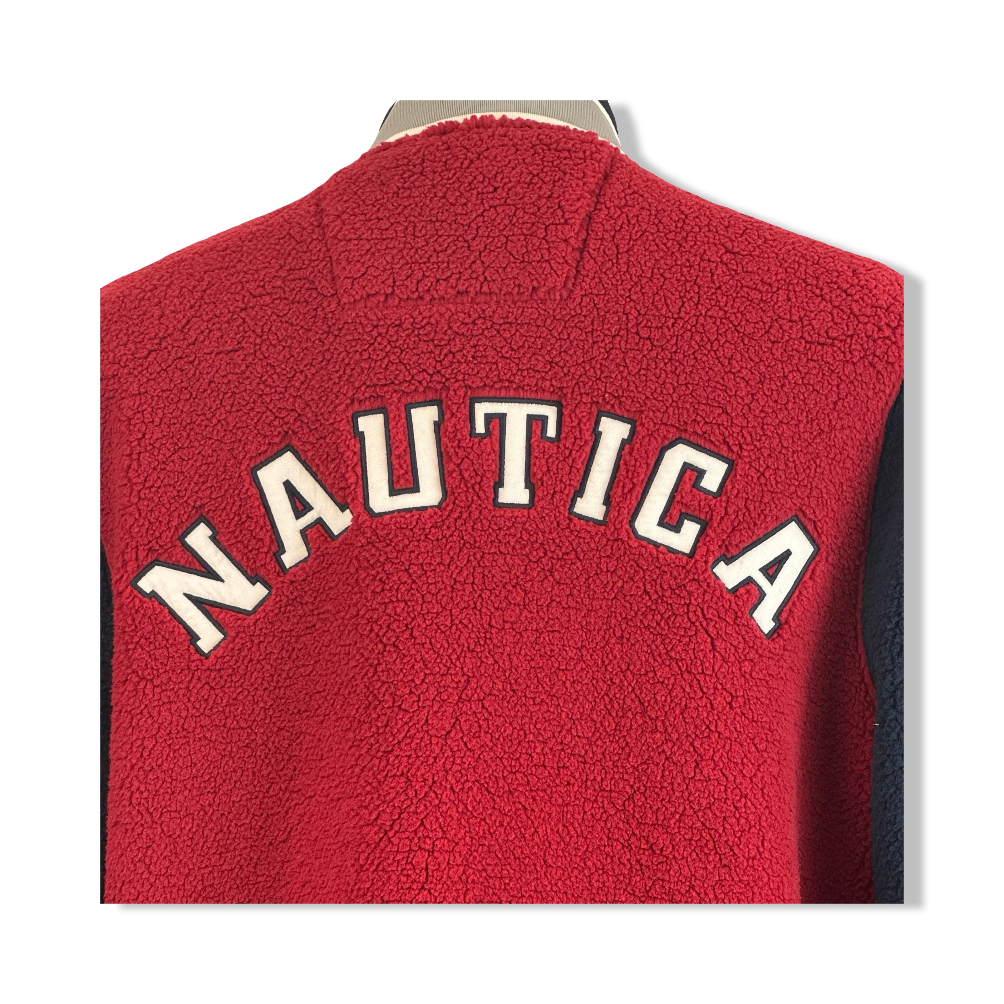 Nautica Faux Shearling Red Colorblock Zip Up Jacket - Image 3