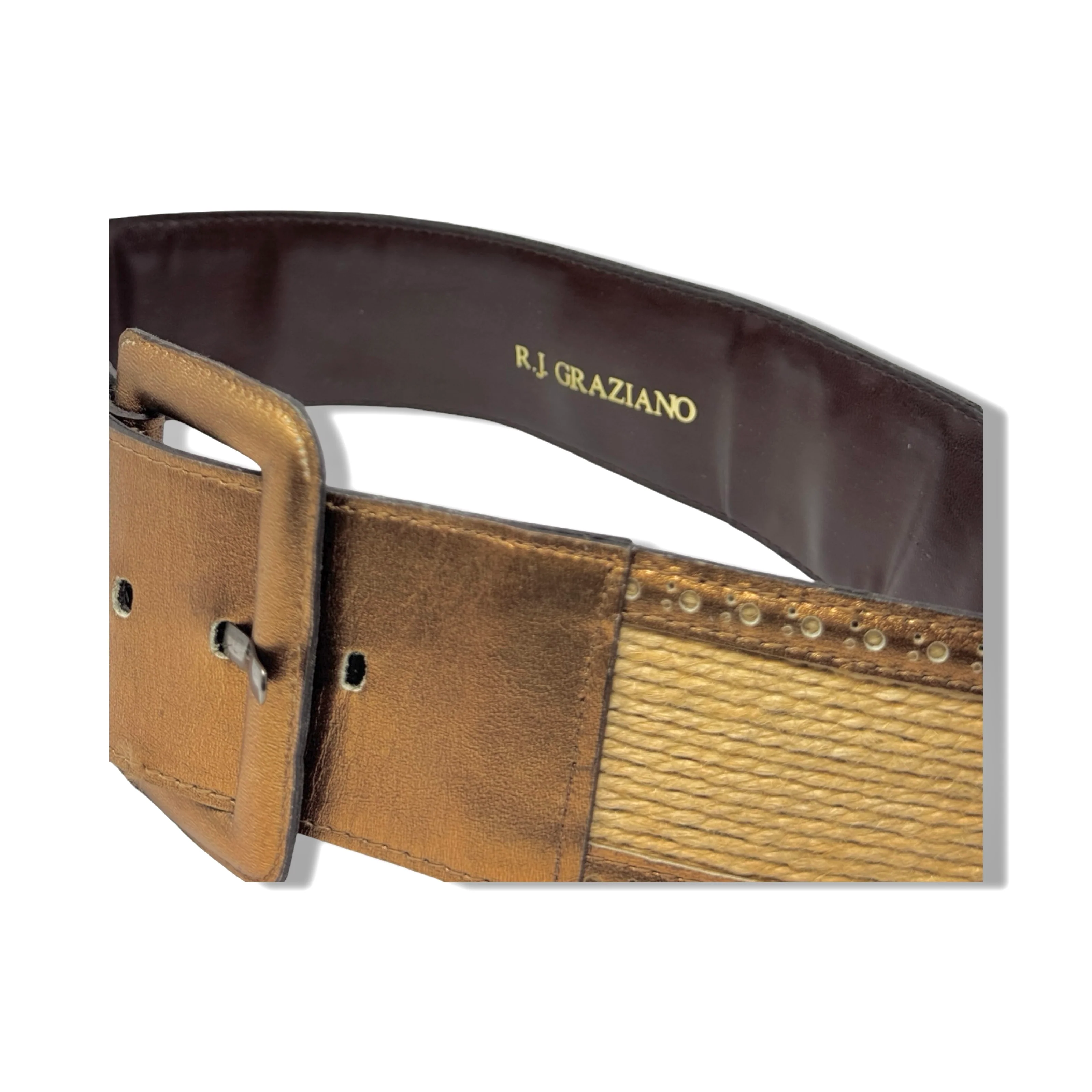 Vintage R.J. Graziano Bronze Raffia Belt - Image 4